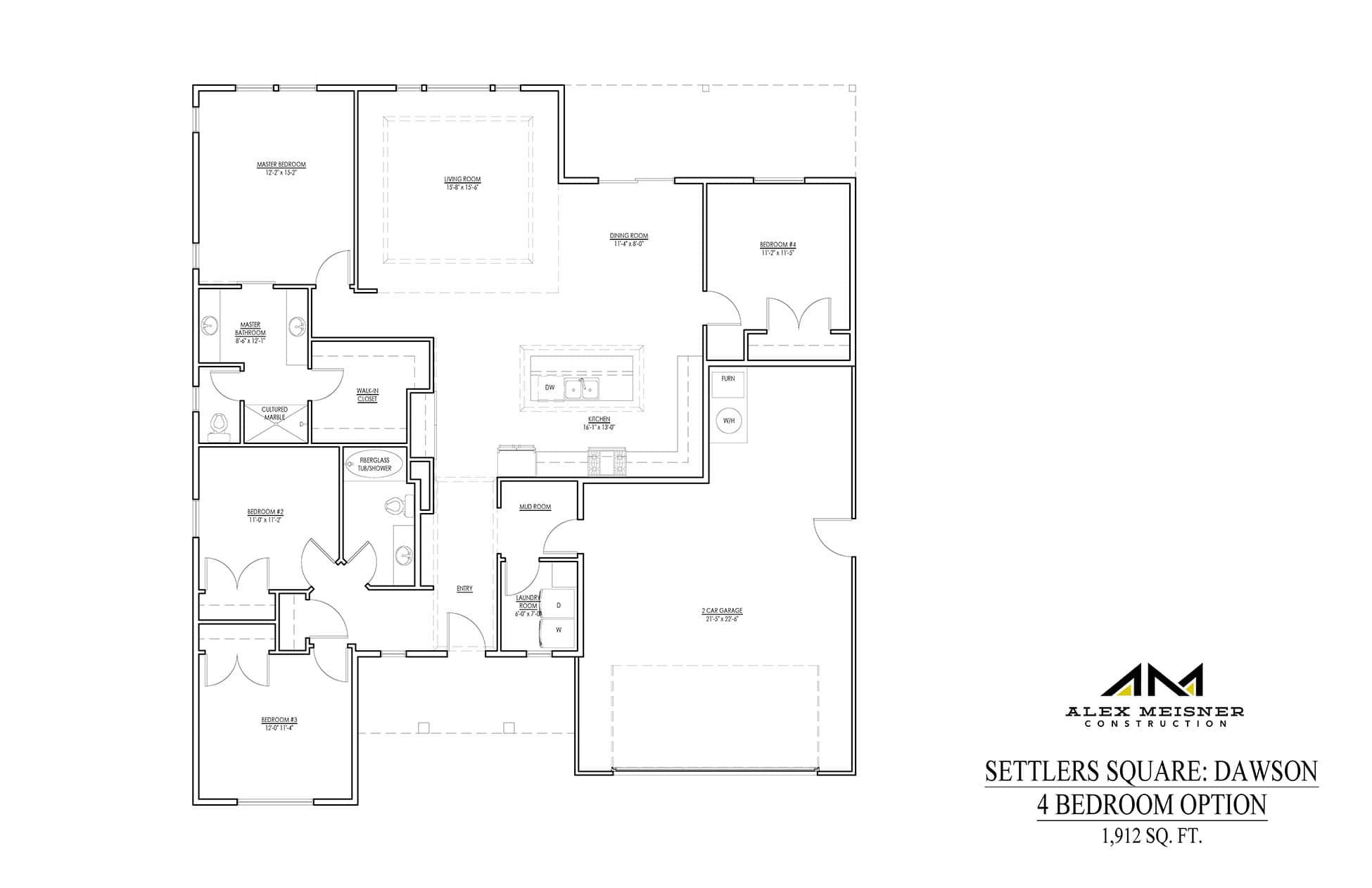 Floor Plan for Dawson 4 bedroom layout by Alex Meisner Construction
